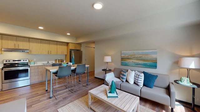 Kitchen dining and living area combined Living room at 7000 Campus Living Apartments in Shoreline Student Accommodation