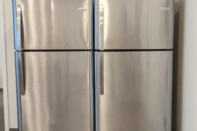 Four stainless steel refrigerators kitchen at Sundance Apartments - BYU-Idaho Approved Housing in Rexburg Student Accommodation