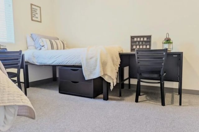 Bed desk drawers chair and picture Bedroom study area at Sundance Apartments - BYU-Idaho Approved Housing in Rexburg Student Accommodation
