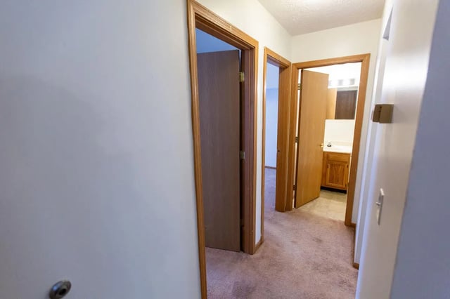 Hallway with doors and vanity area Bathroom at Copperfield Court in Morgantown Student Accommodation