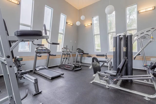 Treadmills rowers weight machines gym interior at Hawks Landing in Oxford Student Accommodation