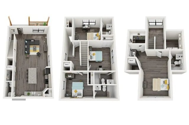 Living room kitchen bedroom bathroom floor plans at Haven Blacksburg in Blacksburg Student Accommodation