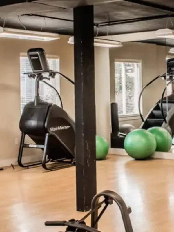 StairMaster exercise equipment and green exercise balls gym at Cedars Women's Housing in Rexburg Student Accommodation