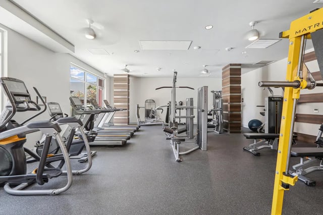 Treadmills elliptical machines weight machines gym area at Stonefire Berkeley in Berkeley Student Accommodation