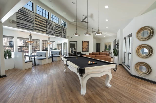 Pool table booths couches and chairs lounge at The Redland Apartments in Athens Student Accommodation