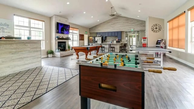 Foosball table pool table ping pong common area at 900 on Park Apartments in Carbondale Student Accommodation