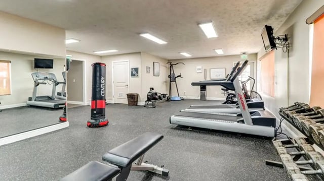 Treadmills punching bag weights bench gym at 900 on Park Apartments in Carbondale Student Accommodation