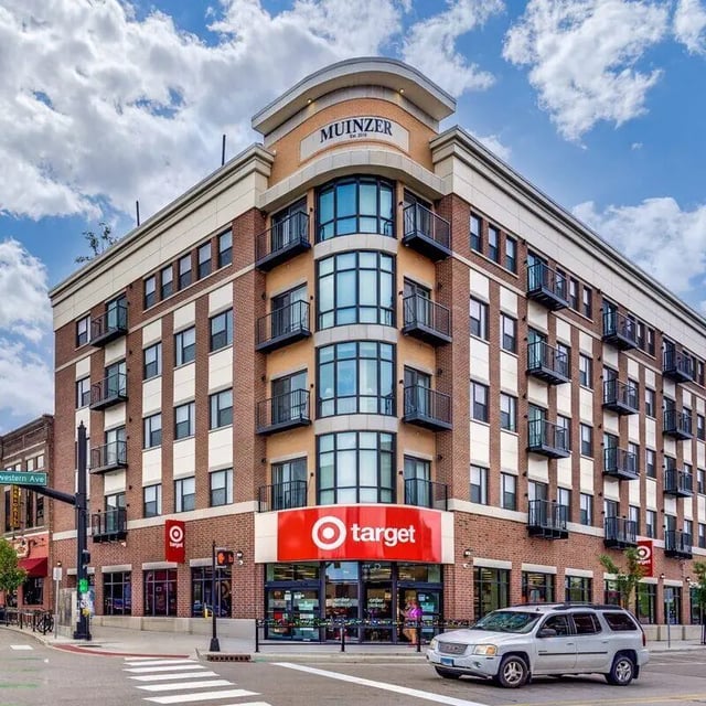 Modern building with Target store exterior building at Muinzer Management in West Lafayette Student Accommodation