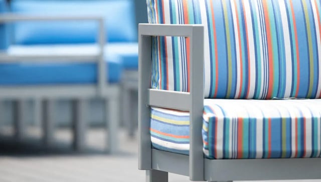 Striped cushions on outdoor seating exterior at Auden Albany in Albany Student Accommodation