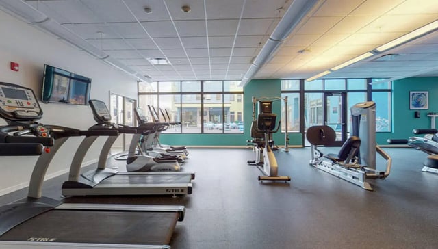 Treadmills ellipticals and weight machines gym at Auden Albany in Albany Student Accommodation
