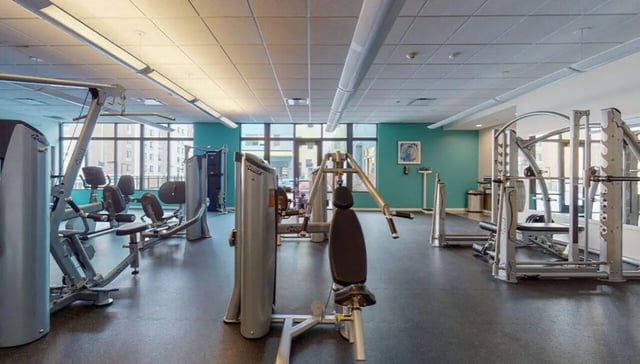 Weight machines and cardio equipment in gym Fitness Area at Auden Albany in Albany Student Accommodation