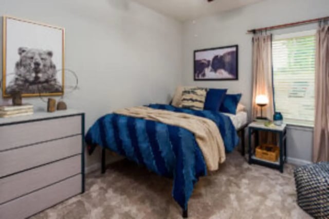 Bed dresser artwork window side table bedroom at Preserve at Tech in Ruston Student Accommodation