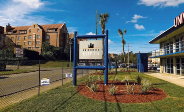 University Lofts sign and buildings exterior at Student Housing Solutions in Tallahassee Student Accommodation