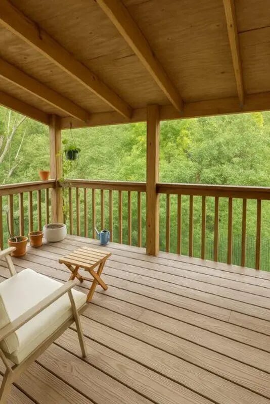 Deck with chairs pots and table exterior at Villa Bella Vista in Tallahassee Student Accommodation