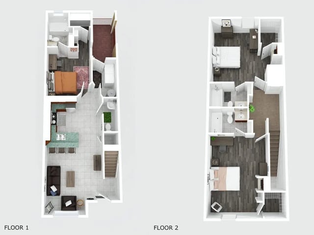 Floor plan with kitchen living room bedroom bathrooms and exterior. at Villa Cristina in Tallahassee Student Accommodation