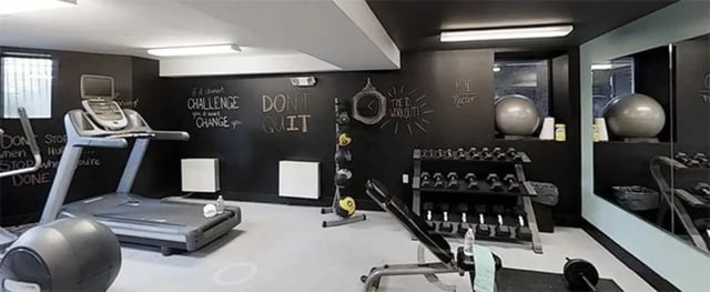 Treadmill weights bench yoga balls gym at The Legacy at Drexel Arms Apartments in Philadelphia Student Accommodation