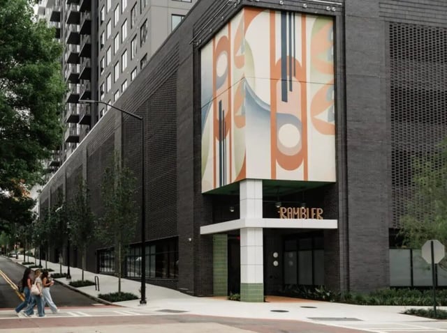 Modern building with colorful mural exterior exterior at Rambler Atlanta Apartments in Atlanta Student Accommodation