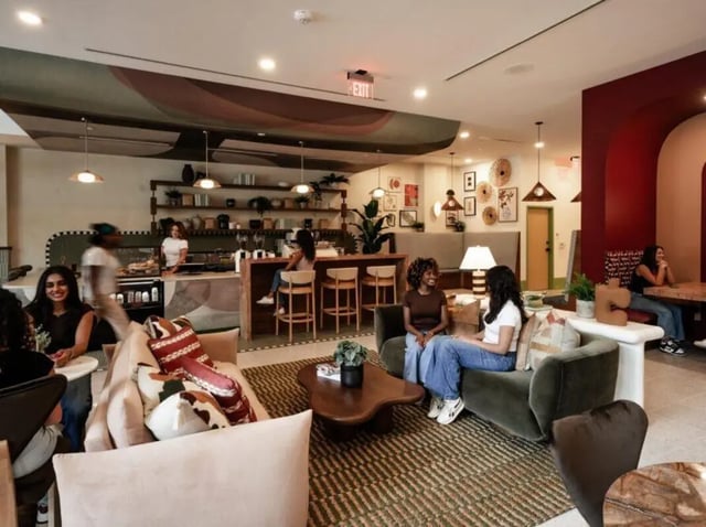 Couch bar and seating area common space at Rambler Atlanta Apartments in Atlanta Student Accommodation