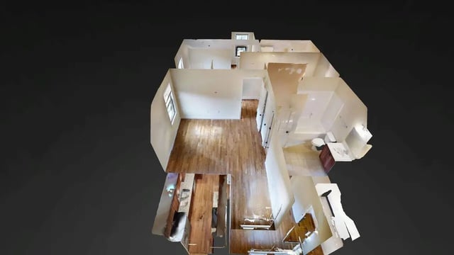 3D floor plan of apartment with kitchen and bathroom at Forrest Edge Townhomes in Boone Student Accommodation