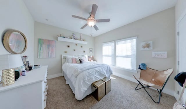 Bed dresser mirror painting two gold cubes bedroom at Greystone Luxury Apartments in Gainesville Student Accommodation