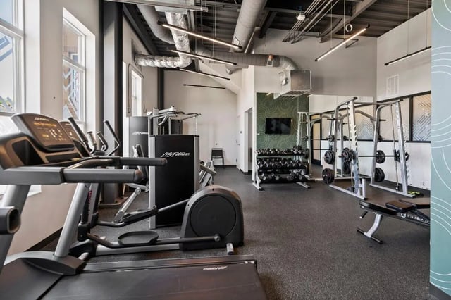 Treadmill elliptical weights rack gym Image Type at The Eden Apartments in Cincinnati Student Accommodation
