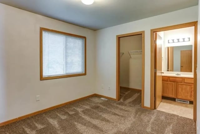 Bedroom with closet and bathroom vanity bathroom at Conifer Creek Townhomes in Allendale Student Accommodation