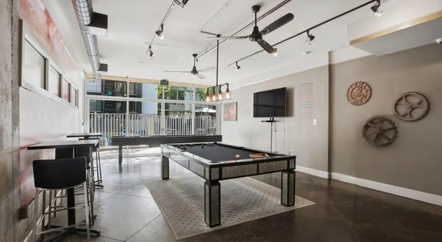 Pool table high tables television entertainment area at 1016 Lofts in Atlanta Student Accommodation