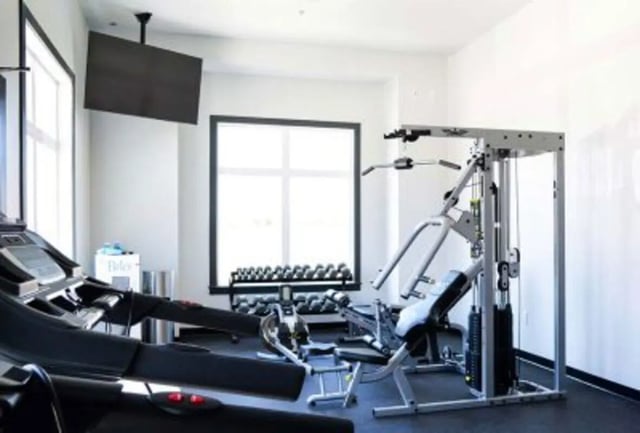 Treadmill dumbbells weight machine gym at 625 at Prairie View Apartments in Prairie View Student Accommodation
