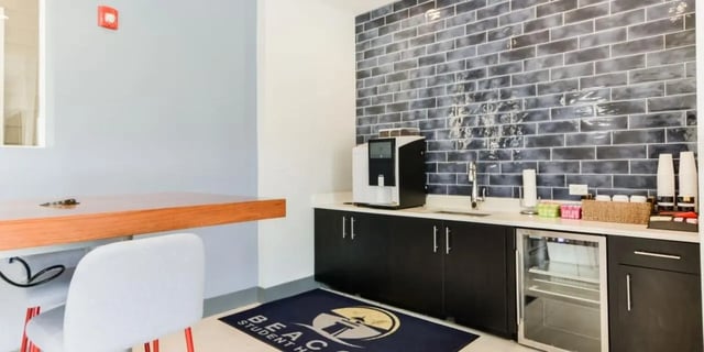 Coffee maker sink and mini fridge common area at Beacon Commons in Springfield Student Accommodation