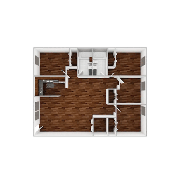 Floor plan with kitchen bathrooms living room bedrooms floor plan at Campustown in Ames Student Accommodation
