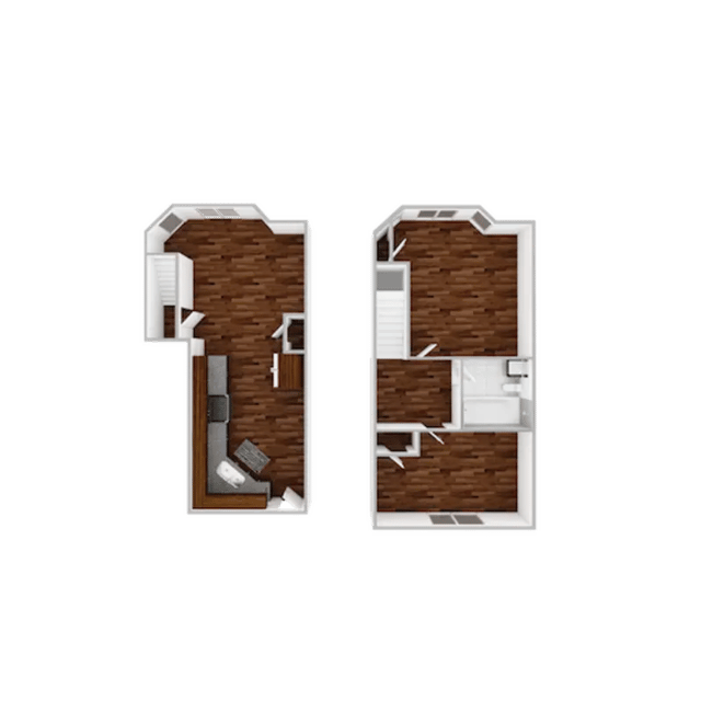 Floor plan with kitchen bathroom bedrooms living room at Campustown in Ames Student Accommodation