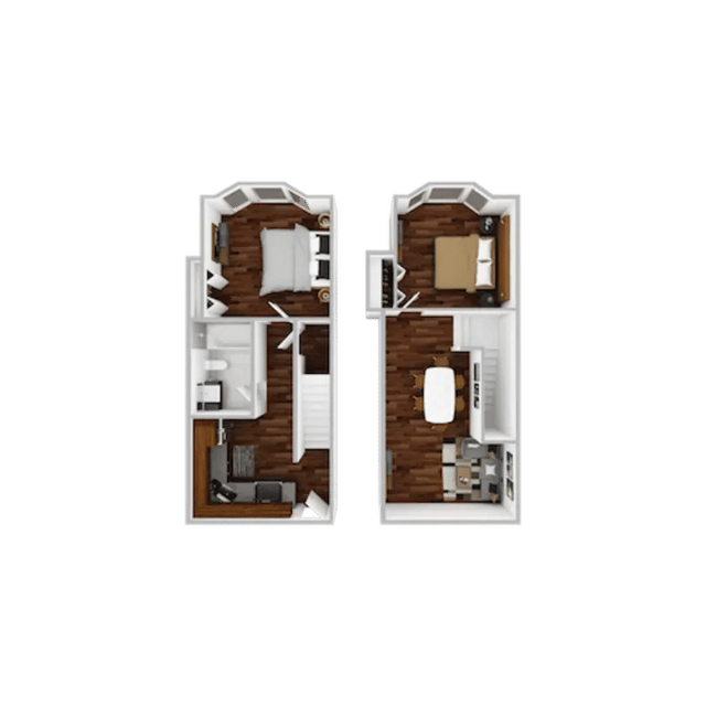 Two bedrooms kitchen bathroom dining living area floor plan at Campustown in Ames Student Accommodation