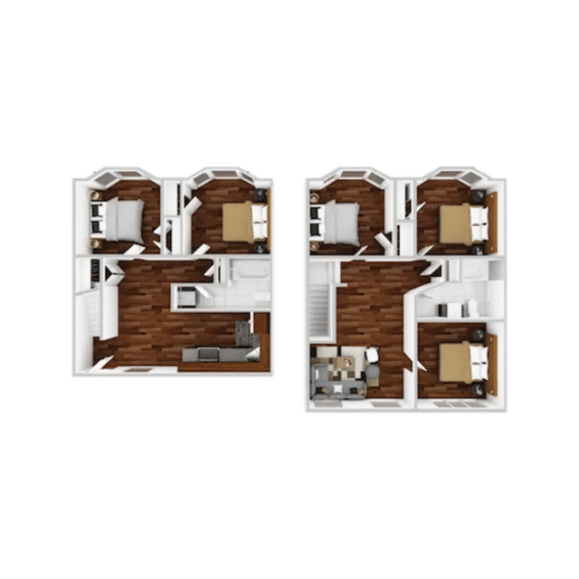 Bedrooms kitchen living area floor plan at Campustown in Ames Student Accommodation