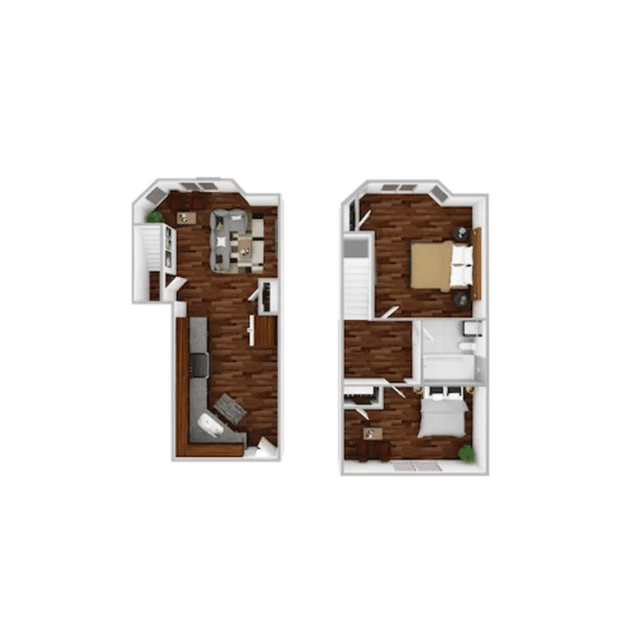 Kitchen living area two bedrooms and bathroom floor plan at Campustown in Ames Student Accommodation