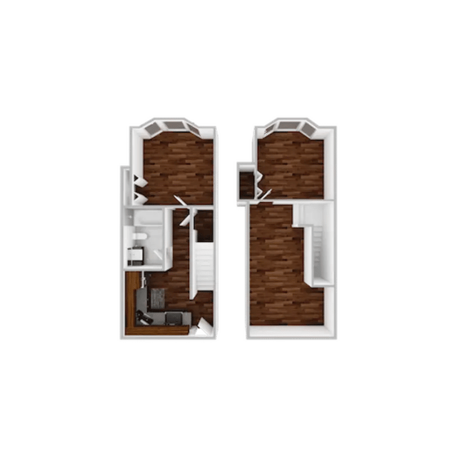 Floor plan with kitchen bathroom and bedrooms floor plan at Campustown in Ames Student Accommodation
