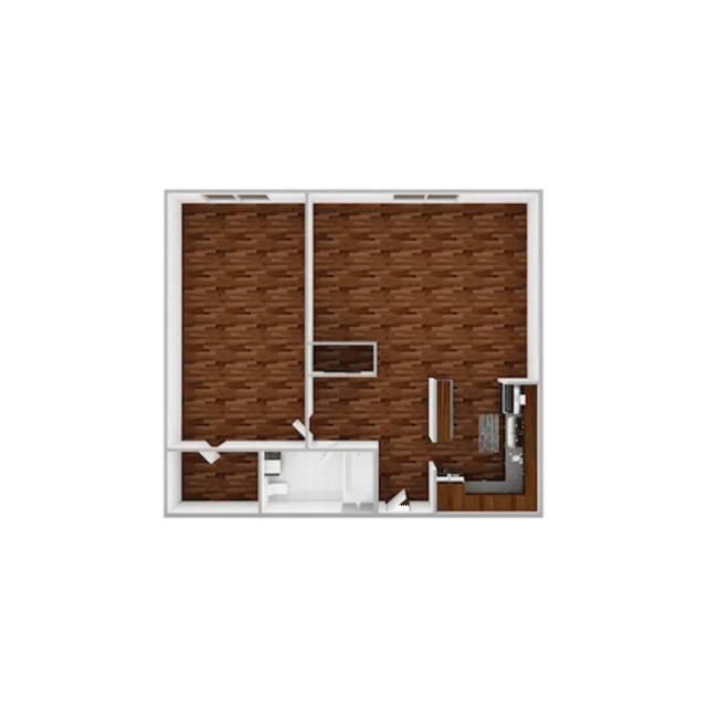 Floor plan with two rooms kitchen bathroom at Campustown in Ames Student Accommodation