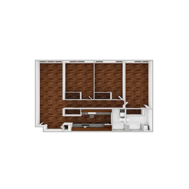 Apartment layout with kitchen bathroom and bedrooms floor plan at Campustown in Ames Student Accommodation