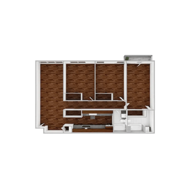 Floor plan with bedrooms kitchen and bathroom layout at Campustown in Ames Student Accommodation