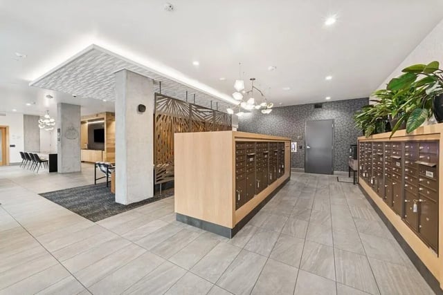 Mailboxes plants and seating area lobby at Alta Peak in Portland Student Accommodation