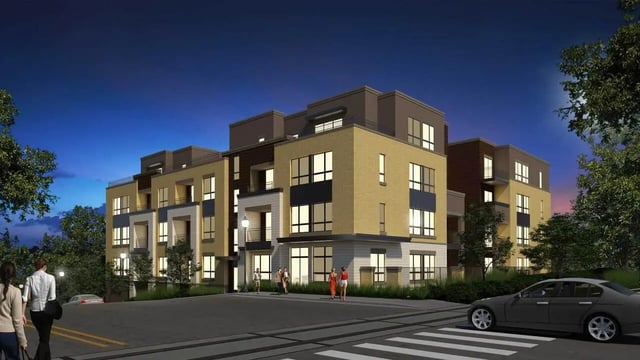 Modern apartment building with trees exterior at Breckenridge Apartments Iowa City in Iowa City Student Accommodation