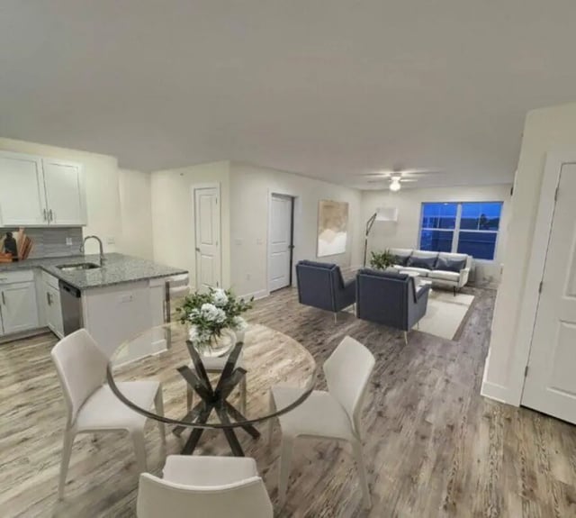 Glass table chairs kitchen and living area at 44 Courtlandt in New Brunswick Student Accommodation