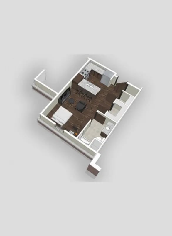 Studio apartment with kitchen bed bathroom at Bear Village Apartments in Springfield Student Accommodation