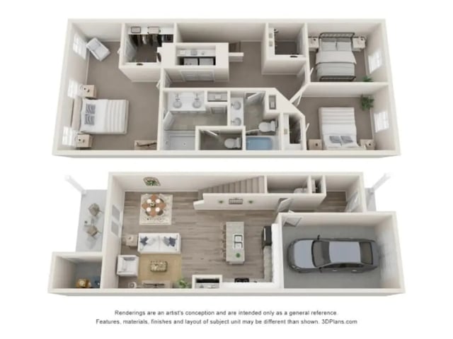 Floor plan with bedrooms kitchen living garage exterior at 11 at Main in Winterville Student Accommodation