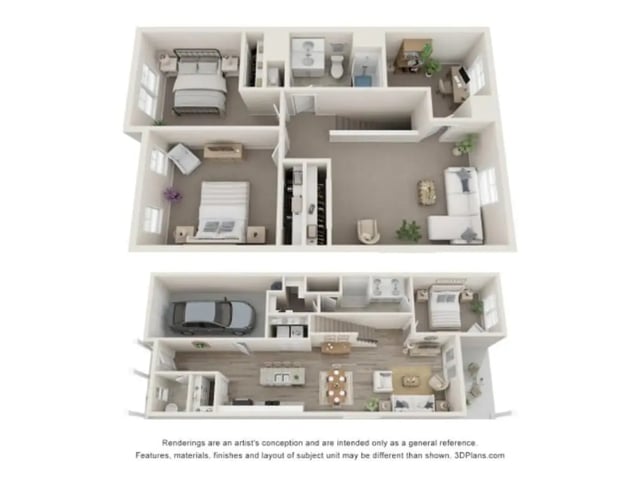 Two floor plan with bedrooms bathrooms living room floor plan at 11 at Main in Winterville Student Accommodation