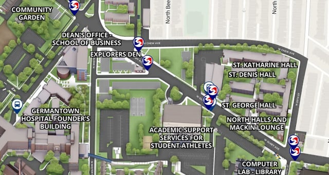 Campus map with buildings dorms and parking campus map at Art Sharm Living in Philadelphia Student Accommodation