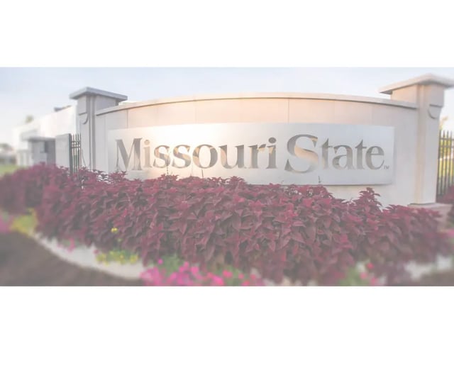 Missouri State sign with red plants exterior at Bears Tower- Newest Residential Units Next to MSU Campus in Springfield Student Accommodation