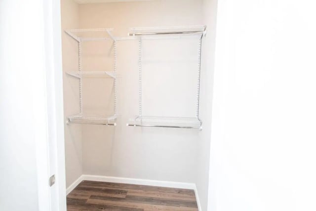 Empty closet with shelves and hanging rods closet at 120 Flats in West Lafayette Student Accommodation