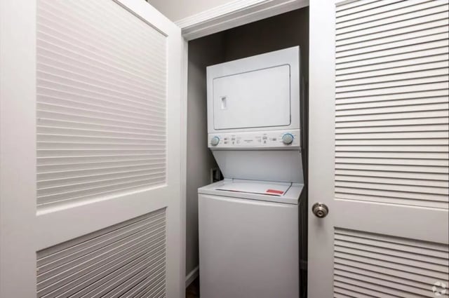 Stacked washer dryer laundry room at 120 Flats in West Lafayette Student Accommodation