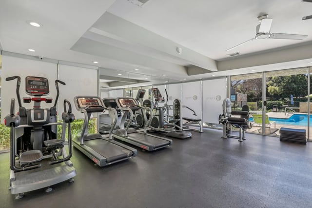 Treadmills elliptical machines weight machine gym at The Spoke in Davis Student Accommodation
