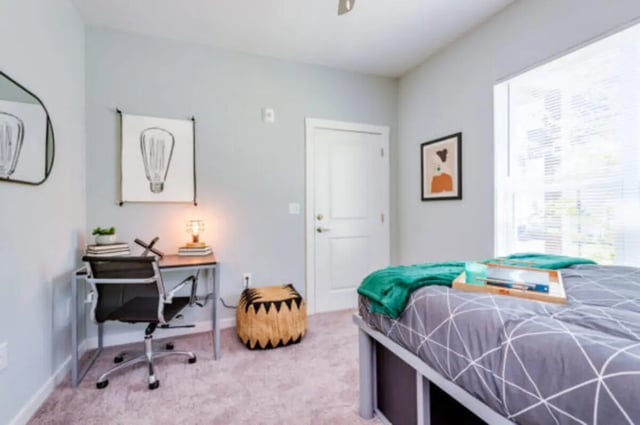 Desk chair lamp ottoman bed with green blanket bedroom at The Husk and The Helm in Cullowhee Student Accommodation